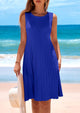 Womens 2025 Summer Sleeveless Mini Dress Crewneck Loose Tank A Line Pleated Swing Flowy Party Dresses