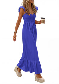 PRETTYGARDEN Women's Summer Casual Maxi Dresses Cap Sleeve V Neck Smocked Long Pockets Party Sundress Vacation Outfits PRETTYGARDEN