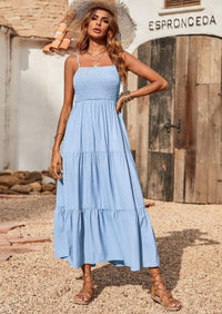 PRETTYGARDEN Women's Summer Maxi Dress Casual Boho Sleeveless Spaghetti Strap Smocked Tiered Long Beach Sundresses PRETTYGARDEN