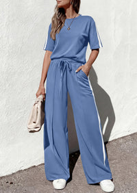 PRETTYGARDEN Women's 2 Piece Sets Summer Casual Short Sleeve Tops Wide Leg Pants Matching Lounge Set Vacation Travel Outfits PRETTYGARDEN