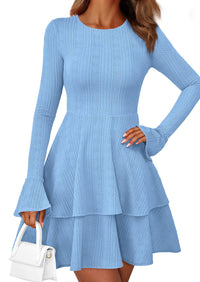 PRETTYGARDEN Womens Spring Fashion Long Bell Sleeve Mini Sweater Dress Casual Crewneck A Line Knit Short Cocktail Dresses - PRETTYGARDEN