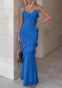 PRETTYGARDEN Women Wedding Guest Cocktail Maxi Dress Spaghetti Strap Sleeveless V Neck Bodycon Mesh Party Summer Outfits
