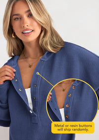 PRETTYGARDEN Womens Fashion Oversized Long Sleeve Hoodie Button Down V Neck Sweatshirt Side Slit Casual Pullover Tops