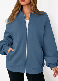 KIRUNDO Oversized Sweatshirt for Women Zip Up Bomber Jacket Fall Fashion Casual Long Sleeve Outerwear Winter Outfits PRETTYGARDEN