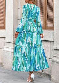 PRETTYGARDEN Women's Fall Boho Maxi Dresses Floral Long Sleeve V Neck Flowy Elegant Wedding Guest Dress Vacation Outfits