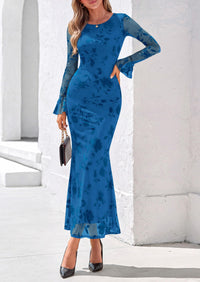 PRETTYGARDEN Women's Long Sleeve Maxi Floral Mesh Fall Wedding Guest Dress