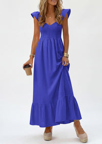 PRETTYGARDEN Women's Summer Casual Maxi Dresses Cap Sleeve V Neck Smocked Long Pockets Party Sundress Vacation Outfits PRETTYGARDEN