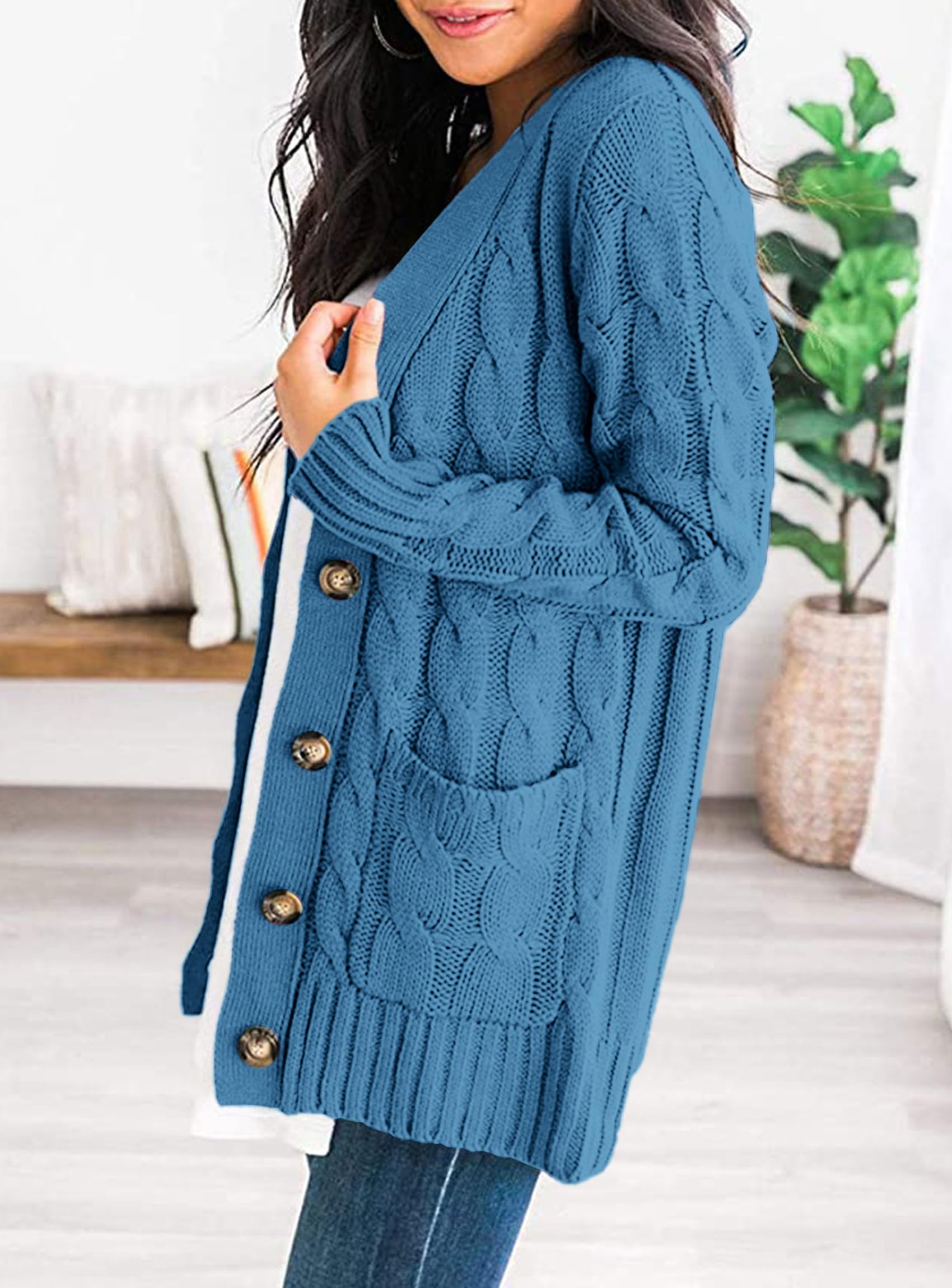 PRETTYGARDEN Women's Open Front Cardigan Sweaters Fall Fashion Button Down Cable Knit Chunky Winter Outerwear Coats