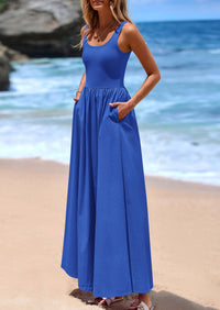 PRETTYGARDEN Womens Summer Casual Scoop Neck Sleeveless Long Dresses Tank Top Patchwork Aline Swing Maxi Dress with Pockets