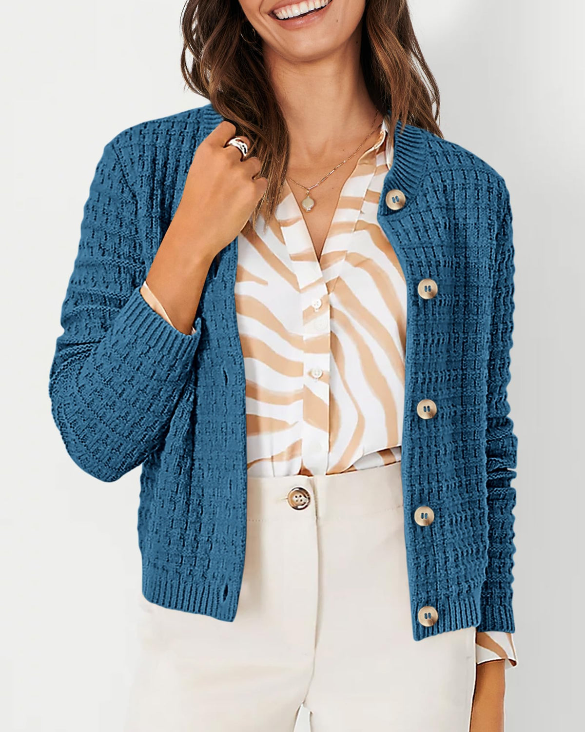 Knit Cardigan Long Sleeve Open Front Button Down Jacket