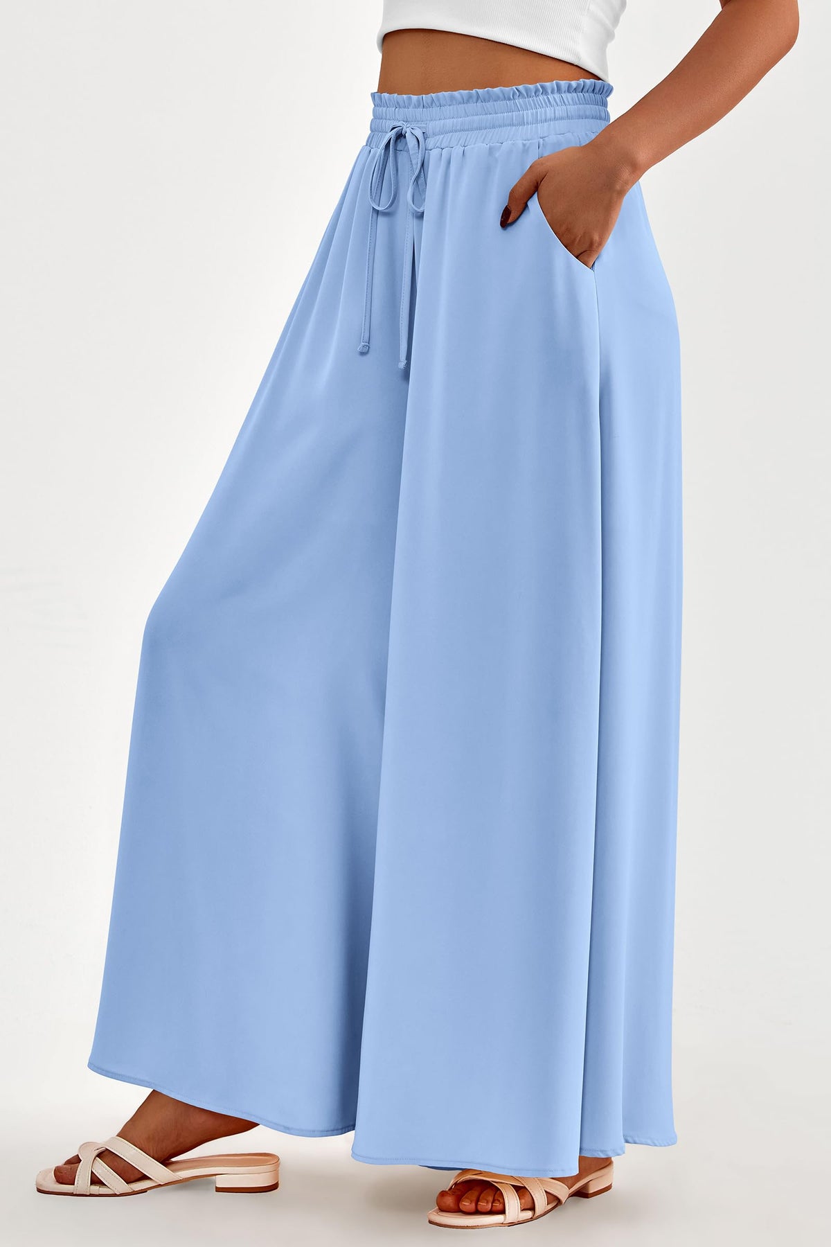 Summer Wide Leg High Waisted Flowy Pockets Palazzo Pants