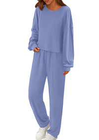 PRETTYGARDEN Women's Two Piece Outfits Lounge Sets Long Sleeve Pullover Tops Sweatpants Fall Fashion Matching Clothing