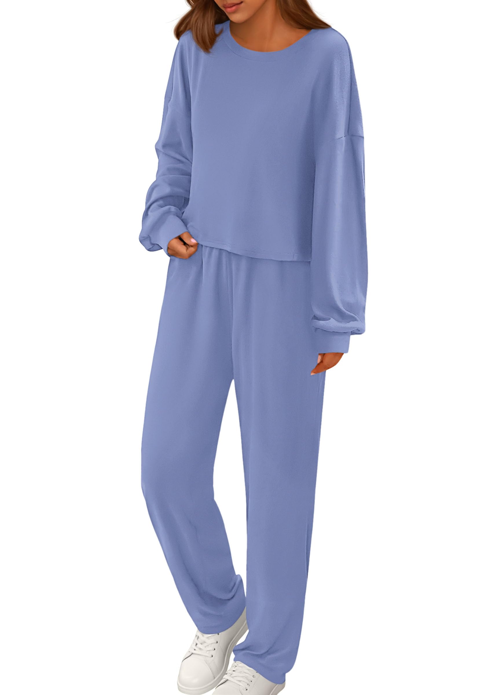 PRETTYGARDEN Women's Two Piece Outfits Lounge Sets Long Sleeve Pullover Tops Sweatpants Fall Fashion Matching Clothing