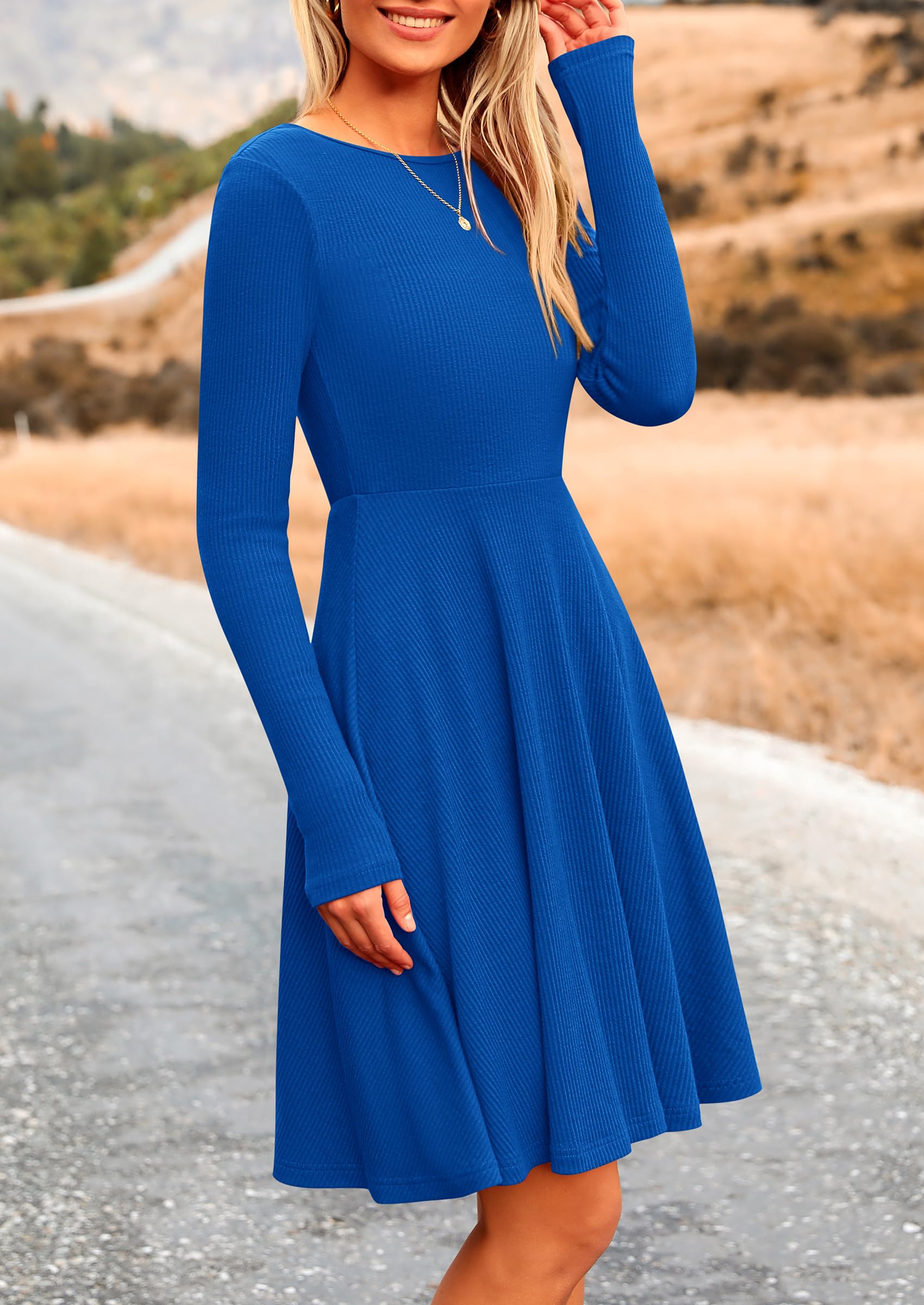 PRETTYGARDEN Women's Spring Fall Short Dress Ribbed Knit Crewneck Long PRETTYGARDEN Women's Spring Fall Short Dress Ribbed Knit Crewneck Long