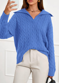 PRETTYGARDEN Fall Cable Knit Oversized Sweaters for Women Polo V Neck Long Sleeve Casual Chunky Sweater Pullover Tops PRETTYGARDEN