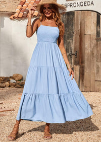 PRETTYGARDEN Women's Summer Maxi Dress Casual Boho Sleeveless Spaghetti Strap Smocked Tiered Long Beach Sundresses PRETTYGARDEN