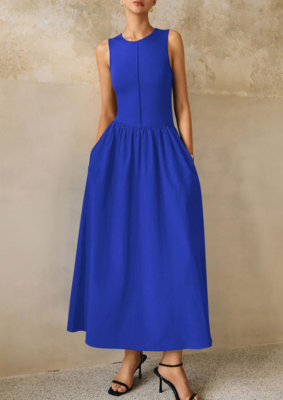 PRETTYGARDEN Women Maxi Dresses Casual Sleeveless Patchwork Knit Tank Dress Flowy Beach Sundress Long Dress