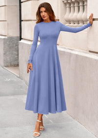 PRETTYGARDEN Women's Fall Long Sleeve Midi Dress Casual Elegant Ruffle Flowy A Line Swing Cocktail Party Dresses