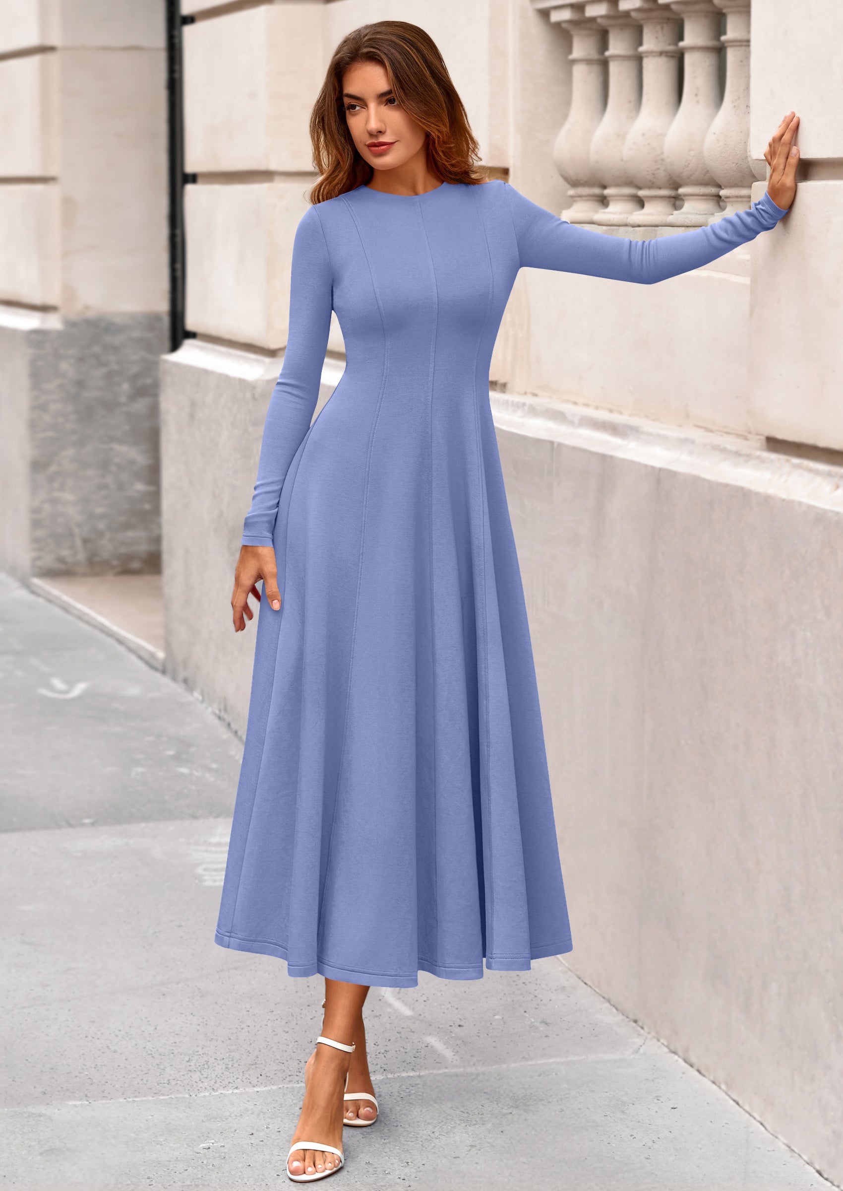 PRETTYGARDEN Women's Fall Long Sleeve Midi Dress Casual Elegant Ruffle Flowy A Line Swing Cocktail Party Dresses