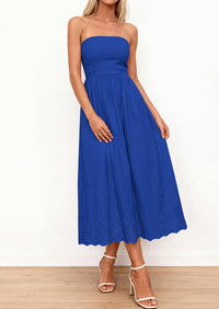 PRETTYGARDEN Womens Summer Dresses Sexy Sleeveless Tube Top Long Dress Eyelet Cotton Maxi Beach Sundress Pockets