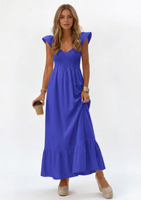 PRETTYGARDEN Women's Summer Casual Maxi Dresses Cap Sleeve V Neck Smocked Long Pockets Party Sundress Vacation Outfits PRETTYGARDEN