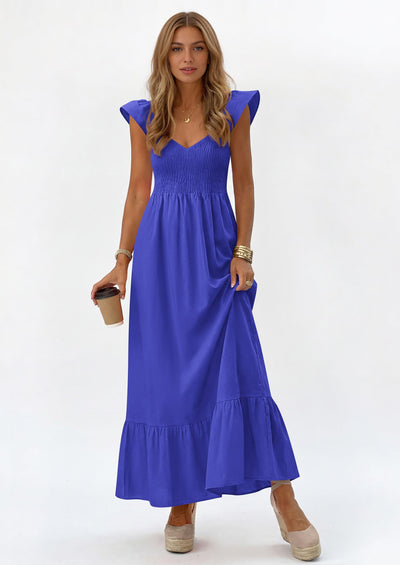 PRETTYGARDEN Women's Summer Casual Maxi Dresses Cap Sleeve V Neck Smocked Long Pockets Party Sundress Vacation Outfits PRETTYGARDEN