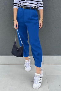 Summer High Waisted Ankle Length Trouser Slacks With Pockets