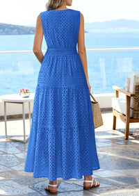 PRETTYGARDEN Summer Dresses for Women Sundresses Sleeveless V Neck Eyelet A Line Flowy Beach Vacation Spring Maxi Dress PRETTYGARDEN