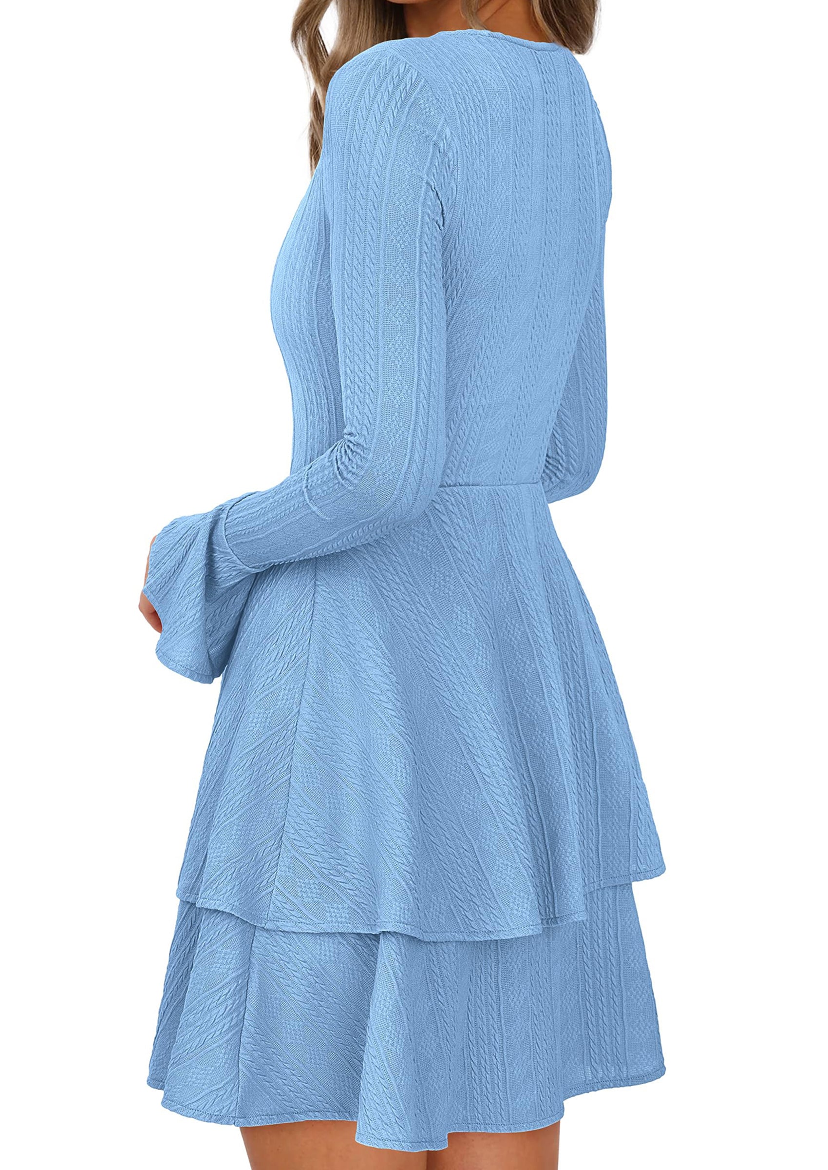 PRETTYGARDEN Womens Spring Fashion Long Bell Sleeve Mini Sweater Dress Casual Crewneck A Line Knit Short Cocktail Dresses - PRETTYGARDEN