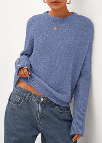 PRETTYGARDEN Womens Sweaters Fall Fashion Casual Crewneck Pullover Button Long Sleeve Cute Knit Tops Winter Clothes