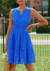 PRETTYGARDEN Women's Summer Dresses Sleeveless V Neck Eyelet Hollow Out Swing A Line Beach Vacation Sun Dress PRETTYGARDEN