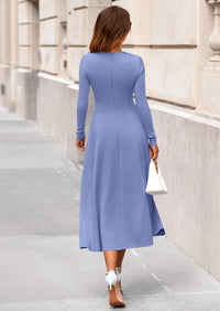 PRETTYGARDEN Women's Fall Long Sleeve Midi Dress Casual Elegant Ruffle Flowy A Line Swing Cocktail Party Dresses