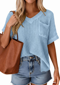 PRETTYGARDEN Women's Spring Short Sleeve Sweaters Lightweight V Neck Casual Going Out Summer T PRETTYGARDEN