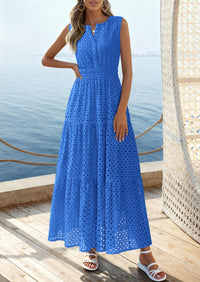 PRETTYGARDEN Summer Dresses for Women Sundresses Sleeveless V Neck Eyelet A Line Flowy Beach Vacation Spring Maxi Dress PRETTYGARDEN