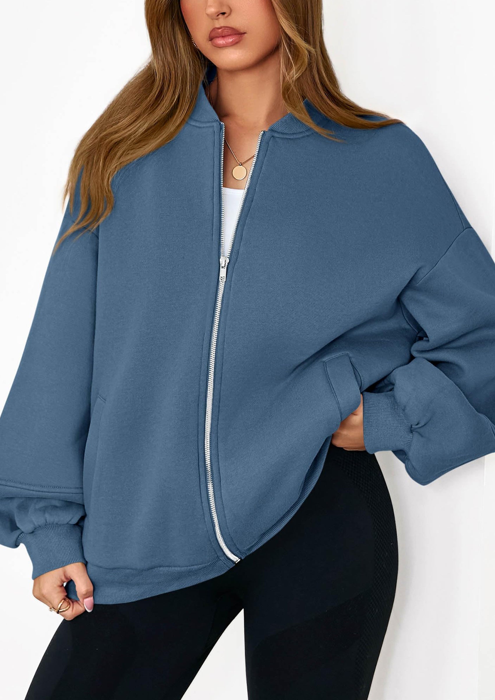 KIRUNDO Oversized Sweatshirt for Women Zip Up Bomber Jacket Fall Fashion Casual Long Sleeve Outerwear Winter Outfits PRETTYGARDEN