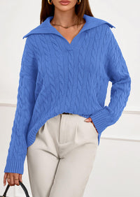 PRETTYGARDEN Fall Cable Knit Oversized Sweaters for Women Polo V Neck Long Sleeve Casual Chunky Sweater Pullover Tops PRETTYGARDEN