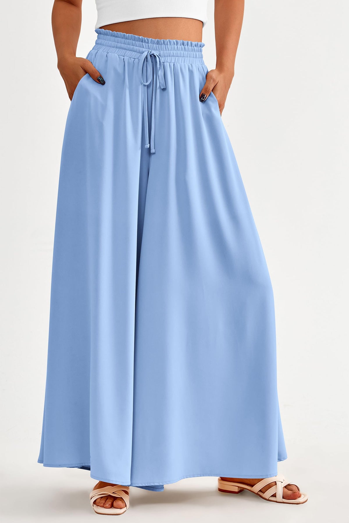 Summer Wide Leg High Waisted Flowy Pockets Palazzo Pants