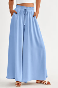 Wide Leg High Waisted Flowy Pockets Palazzo Pants