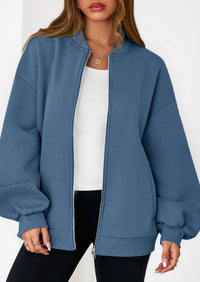 KIRUNDO Oversized Sweatshirt for Women Zip Up Bomber Jacket Fall Fashion Casual Long Sleeve Outerwear Winter Outfits PRETTYGARDEN