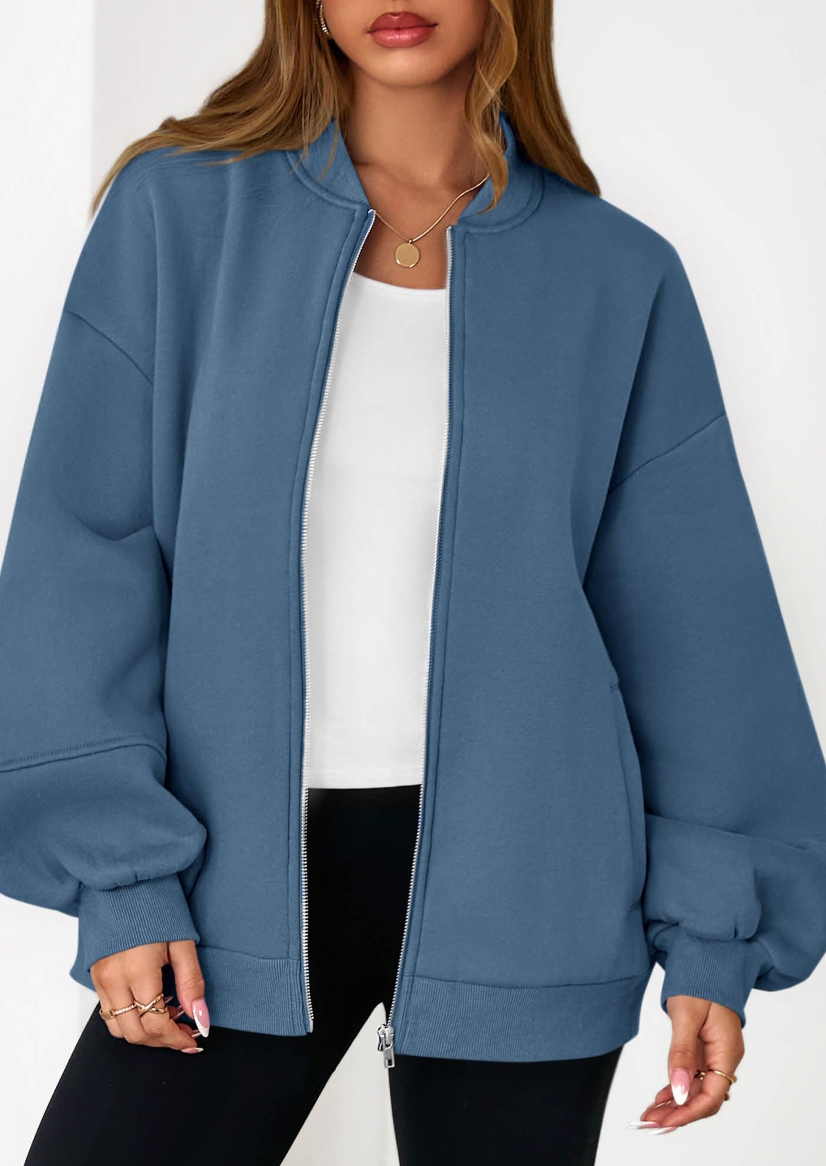 KIRUNDO Oversized Sweatshirt for Women Zip Up Bomber Jacket Fall Fashion Casual Long Sleeve Outerwear Winter Outfits PRETTYGARDEN