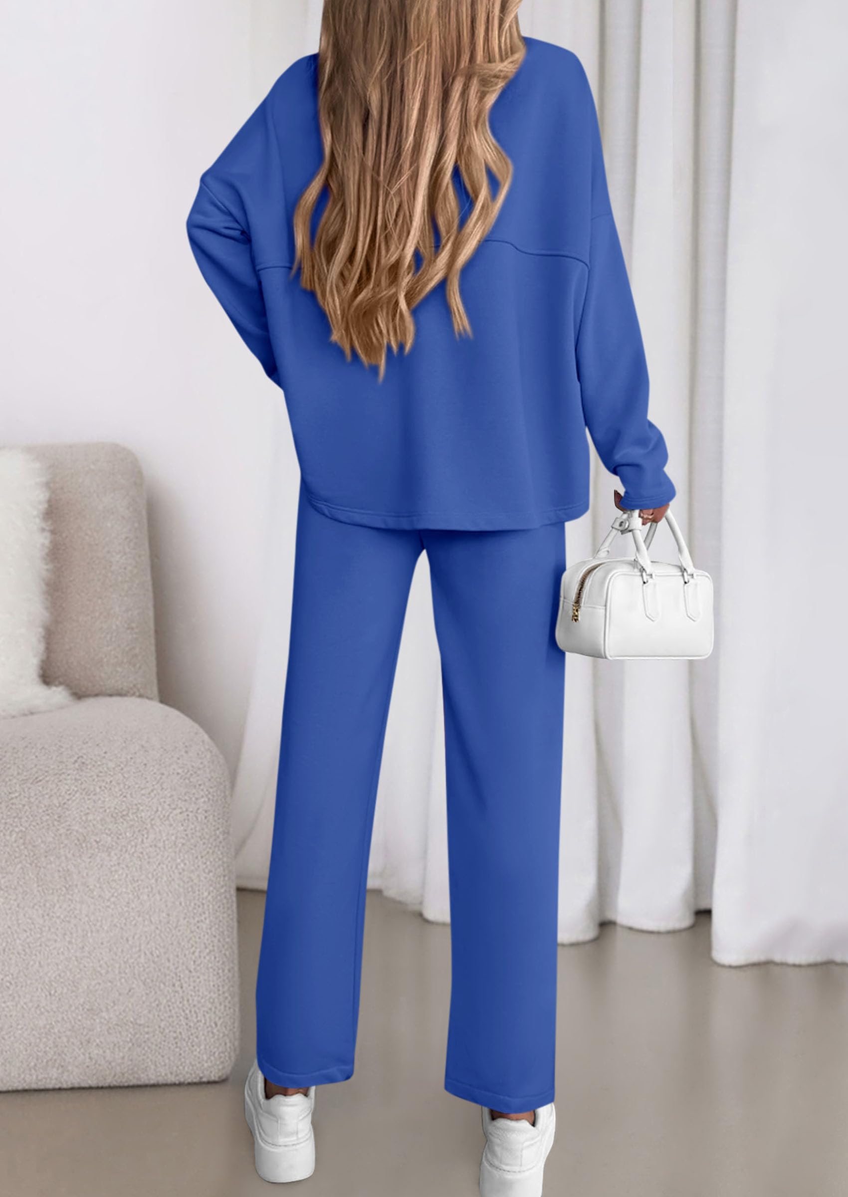 PRETTYGARDEN Womens 2 Piece Matching Lounge Sets Fall Long Sleeve Boatneck Sweatsuit Drawstring Sweatpants Pockets