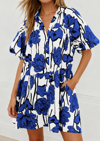 PRETTYGARDEN Womens Summer Dresses 2026 Casual Puff Sleeve Button Down Mini Shirt Dress Boho Floral Babydoll Sun Dress PRETTYGARDEN