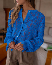 PRETTYGARDEN Women's Dressy Casual Lace Blouse Long Sleeve Button Up Shirts Tops Spring Fall Fashion Clothes