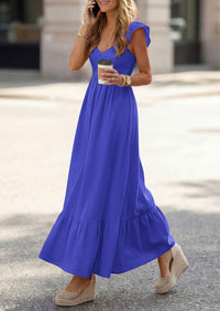 PRETTYGARDEN Women's Summer Casual Maxi Dresses Cap Sleeve V Neck Smocked Long Pockets Party Sundress Vacation Outfits PRETTYGARDEN