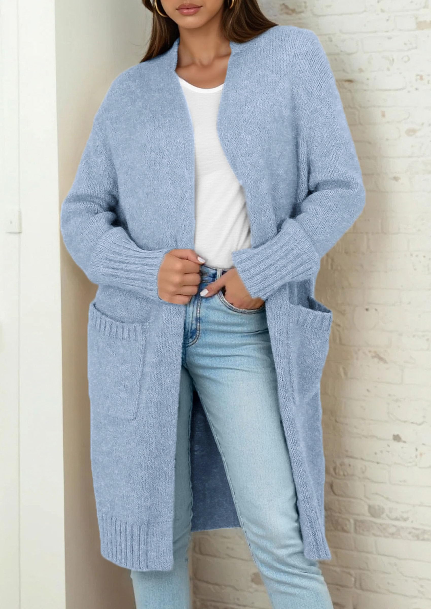 PRETTYGARDEN Fall Long Sleeve Cardigan Sweaters for Women Trendy Winter Open Front Loose Knitted Cardigans with Pockets