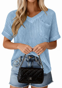 PRETTYGARDEN Women's Spring Short Sleeve Sweaters Lightweight V Neck Casual Going Out Summer T PRETTYGARDEN