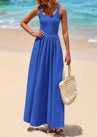 PRETTYGARDEN Womens Summer Casual Scoop Neck Sleeveless Long Dresses Tank Top Patchwork Aline Swing Maxi Dress with Pockets