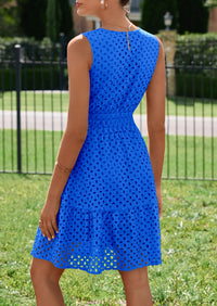 PRETTYGARDEN Women's Summer Dresses Sleeveless V Neck Eyelet Hollow Out Swing A Line Beach Vacation Sun Dress PRETTYGARDEN