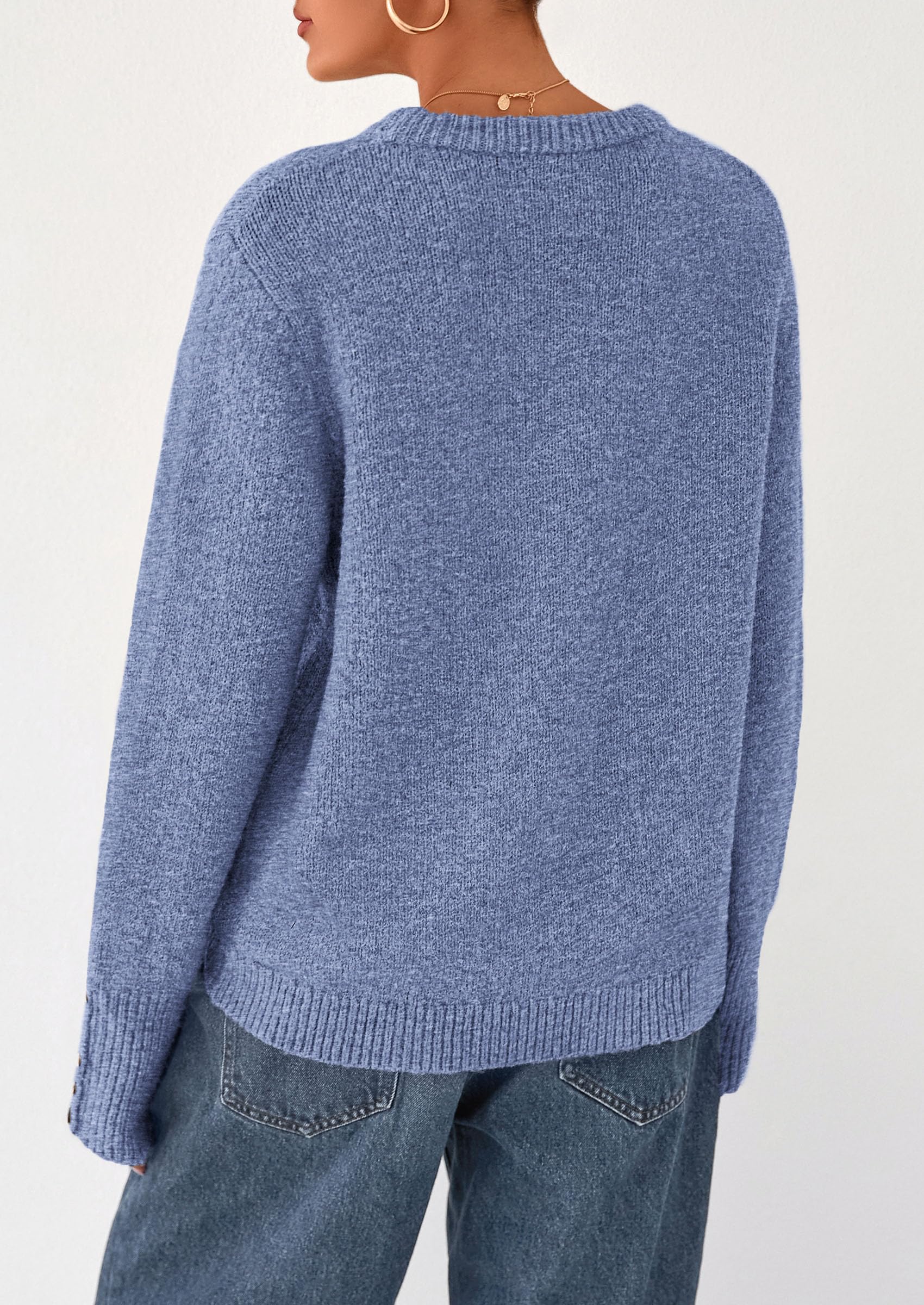 PRETTYGARDEN Womens Sweaters Fall Fashion Casual Crewneck Pullover Button Long Sleeve Cute Knit Tops Winter Clothes