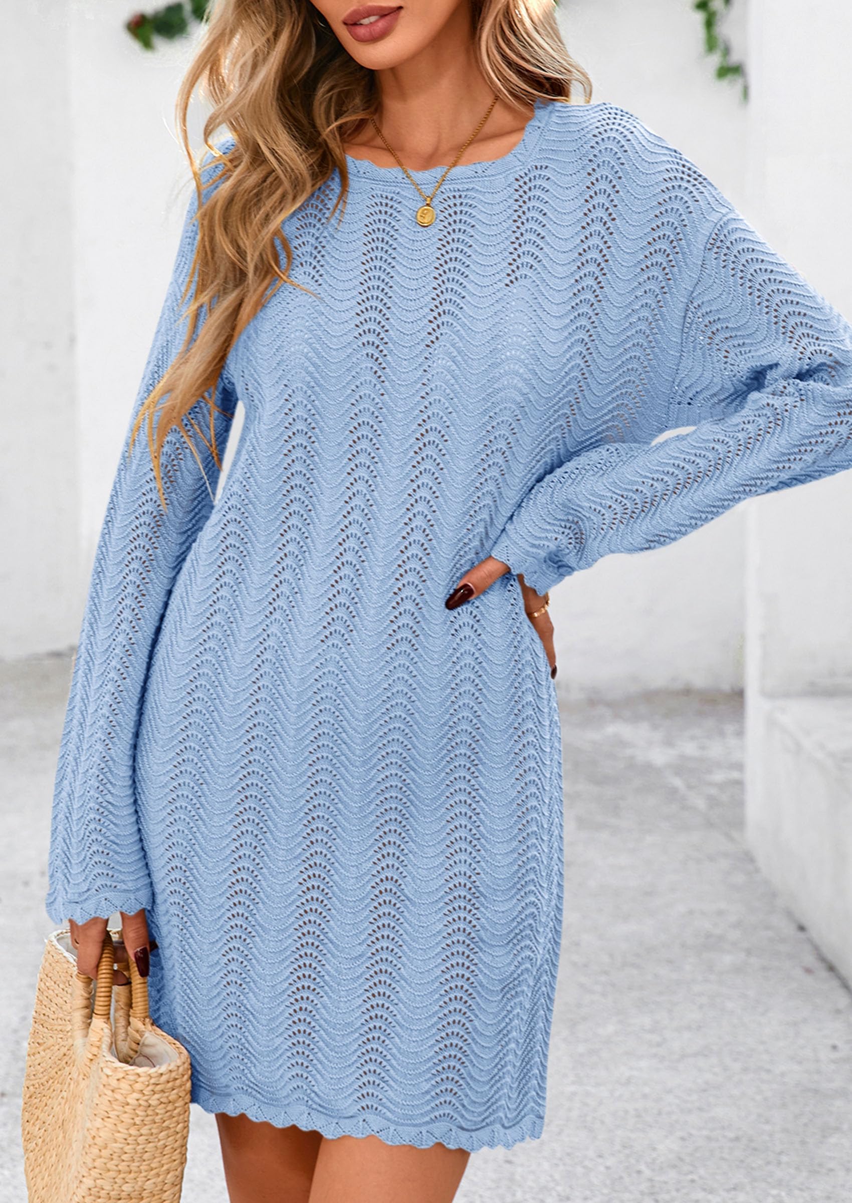 PRETTYGARDEN Women's Swimsuit Cover Up Summer Bathing Suit Swimwear Crochet Knit Dress Fashion Beach Vacation Clothes